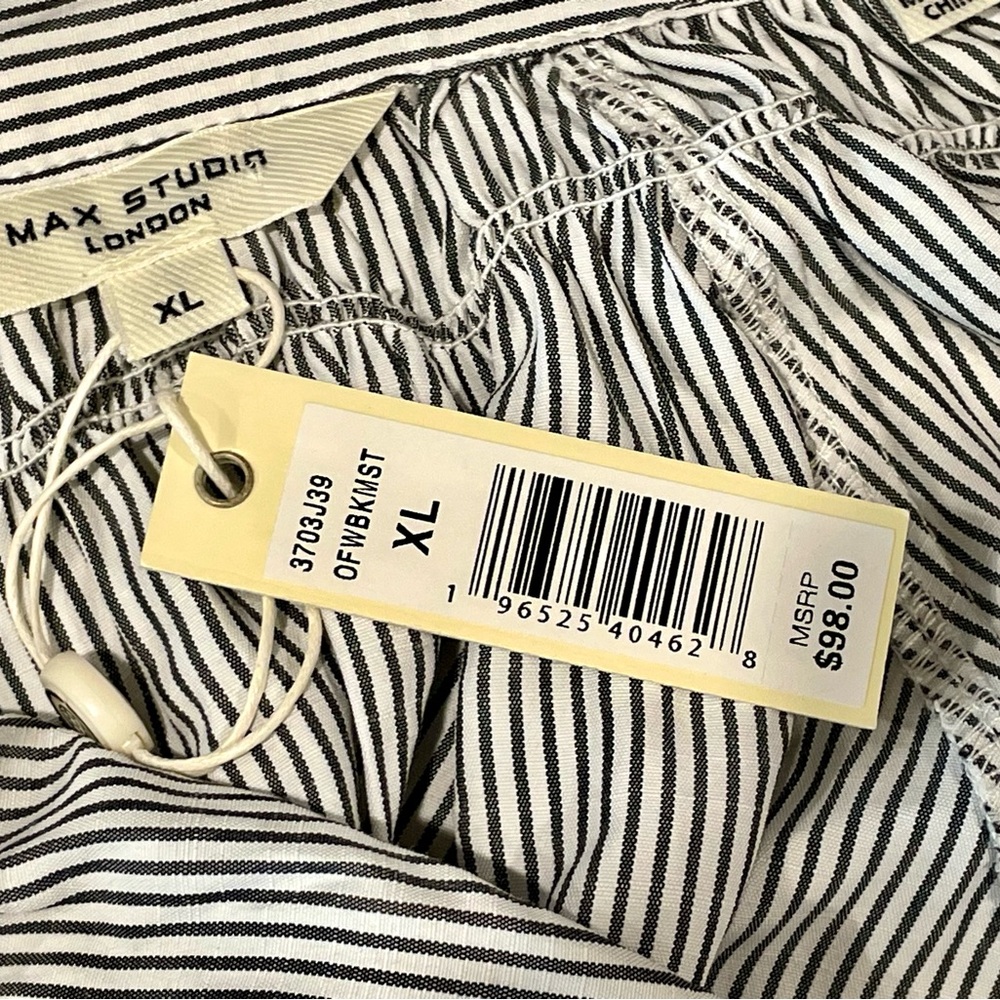 Max Studio NWT blouse, cuffed short sleeves, drk navy/white stripes, XL - Picture 8 of 10
